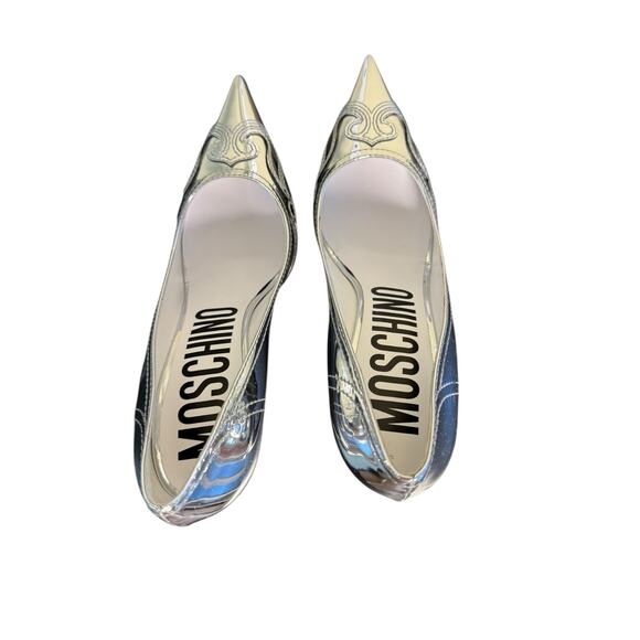 Moschino NIB Question Stitching 100mm Pumps in Silver Size 38.5 - Picture 3 of 9
